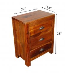SOLID RECLAIMED TEAK WOOD END TABLE / NIGHTSTAND W/ 3 DRAWERS