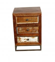 SOLID RECLAIMED TEAK WOOD END TABLE / NIGHTSTAND W/ 3 DRAWERS