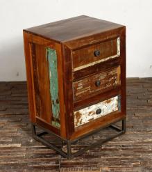 SOLID RECLAIMED TEAK WOOD END TABLE / NIGHTSTAND W/ 3 DRAWERS