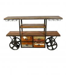 SOLID RECLAIMED TEAK WOOD WINE & LIQUOR CART