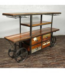 SOLID RECLAIMED TEAK WOOD WINE & LIQUOR CART