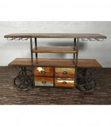SOLID RECLAIMED TEAK WOOD WINE & LIQUOR CART