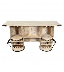 SOLID RECLAIMED TEAK WOOD DOUBLE BARREL BAR