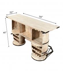 SOLID RECLAIMED TEAK WOOD DOUBLE BARREL BAR