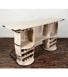 SOLID RECLAIMED TEAK WOOD DOUBLE BARREL BAR