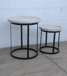 PAIR OF SOLID WOOD & IRON SIDE TABLES