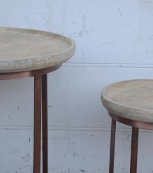 WOOD & IRON END SET OF 2 STACKING SIDE TABLES WOOD & IRON