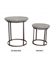 WOOD & IRON END SET OF 2 STACKING SIDE TABLES WOOD & IRON