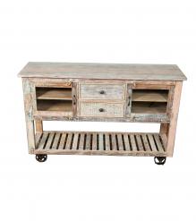 WOOD/IRON 2 DRAWER GLASS CONSOLE
