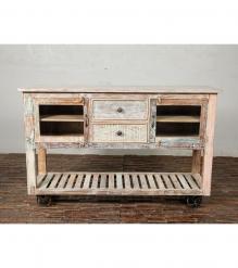 WOOD/IRON 2 DRAWER GLASS CONSOLE