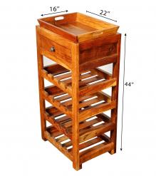 RECLAIMED SOLID TEAK WINE BAR W/ DRAWER & TRAY