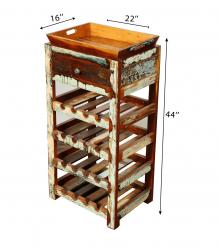 SOLID RECLAIMED TEAK WOOD WINE BAR W/ DRAWER & TRAY