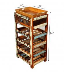 SOLID RECLAIMED TEAK WOOD WINE BAR W/ DRAWER & TRAY
