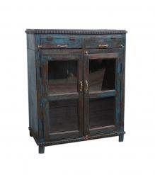 VINTAGE RECLAIMED TEAK & GLASS CABINET