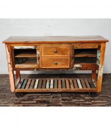 WOOD/IRON 2 DRAWER GLASS CONSOLE