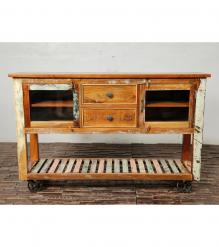 WOOD/IRON 2 DRAWER GLASS CONSOLE