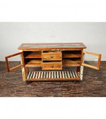WOOD/IRON 2 DRAWER GLASS CONSOLE