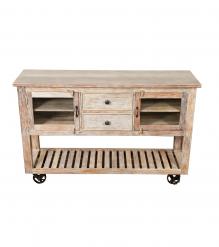 SOLID WOOD & IRON 2 DRAWER GLASS CONSOLE