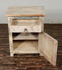 SOLID RECLAIMED TEAK WOOD NIGHTSTAND END TABLE W/ CARVED FISH