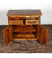 SOLID RECLAIMED TEAK WOOD CABINET W/ 2 DOORS & 2 DRAWERS