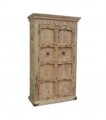 SOLID RECLAIMED CARVED TEAK WOOD CABINET WITH 2 DOORS & SHELVES