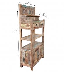 RECLAIMED TEAK STORAGE / DISPLAY RACK - DRAWERS, SHELVES & CABINET