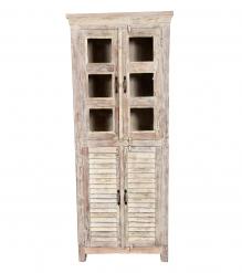 RECLAIMED TEAK 2 PC WOOD & GLASS CABINET