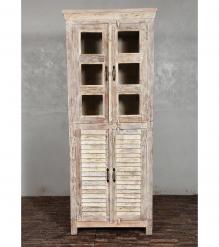 RECLAIMED TEAK 2 PC WOOD & GLASS CABINET
