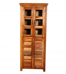 RECLAIMED TEAK 2 PC WOOD & GLASS CABINET