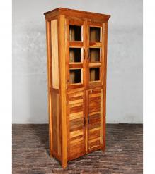RECLAIMED TEAK 2 PC WOOD & GLASS CABINET
