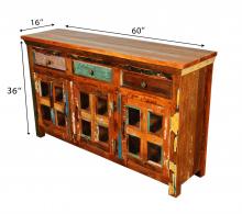 SOLID RECLAIMED TEAK & GLASS 3 DOOR, 3 DRAWER  CABINET CONSOLE SIDEBOARD