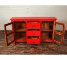 SOLID RECLAIMED TEAK & GLASS 2 DOOR, 3 DRAWER  CABINET CONSOLE SIDEBOARD