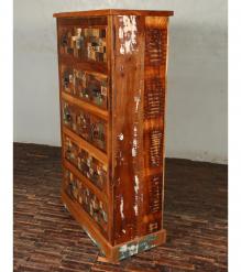 Solid Reclaimed Teak Wood Dresser Bureau Chest w/ Carved Detail