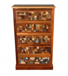 Solid Reclaimed Teak Wood Dresser Bureau Chest w/ Carved Detail