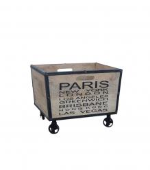 SOLID WOOD & IRON TRIM STORAGE BOX ON WHEELS
