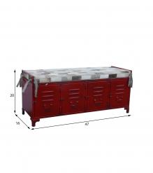 IRON & LEATHER LOCKER STYLE BENCH TRUNK W/ 4 STORAGE COMPARTMENTS