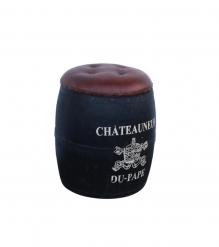 SOLID WOOD BARREL STORAGE STOOL W/ UPHOLSTERED LEATHER COVER