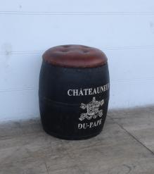 SOLID WOOD BARREL STORAGE STOOL W/ UPHOLSTERED LEATHER COVER