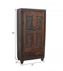 VINTAGE RECLAIMED TEAK WOOD HAND CARVED CABINET CUPBOARD