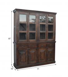 VINTAGE RECLAIMED TEAK WOOD & GLASS 2 PIECE CABINET HUTCH 