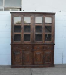 VINTAGE RECLAIMED TEAK WOOD & GLASS 2 PIECE CABINET HUTCH 