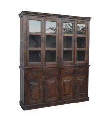 VINTAGE RECLAIMED TEAK WOOD & GLASS 2 PIECE CABINET HUTCH 