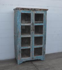 VINTAGE RECLAIMED TEAK WOOD & GLASS CABINET DISPLAY CASE