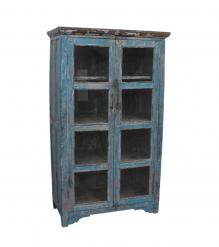 VINTAGE RECLAIMED TEAK WOOD & GLASS CABINET DISPLAY CASE