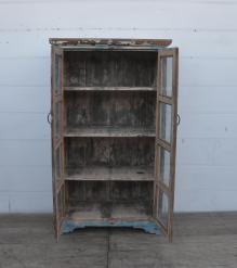 VINTAGE RECLAIMED TEAK WOOD & GLASS CABINET DISPLAY CASE