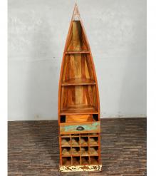 RECLAIMED WOOD BOAT NAUTICAL WINE RACK BOOKCASE W/ SHELVES