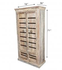 RECLAIMED CARVED WOOD STORAGE CABINET W/ IRON DETAILS