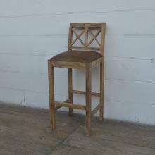 SOLID WOOD BAR STOOL W/ FULL HIDE LEATHER SEAT