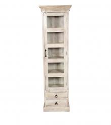 SOLID RECLAIMED TEAK WOOD & GLASS DISPLAY CASE TOWER WITH 2 DRAWERS