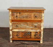 SOLID RECLAIMED TEAK WOOD HAND CARVED DRESSER BUREAU CABINET 3 DRAWERS